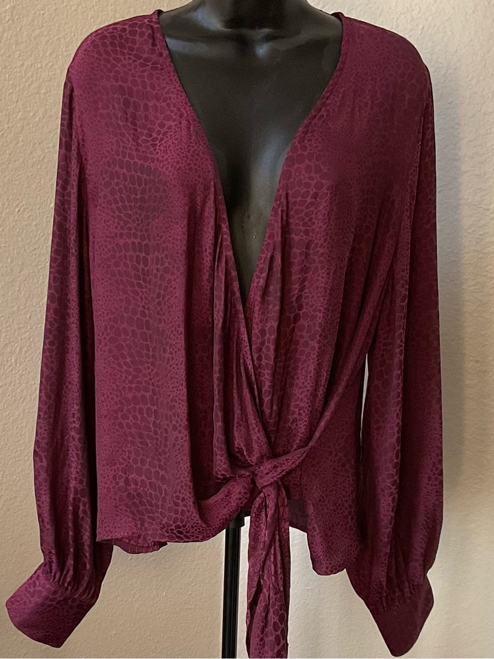 Halogen Burgundy Tie-Front Wrap Blouse